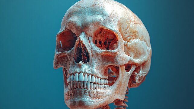 3D Human Skull with Sinuses: A realistic 3D rendering of the human skull, focusing on the sinuses and cranial cavities.