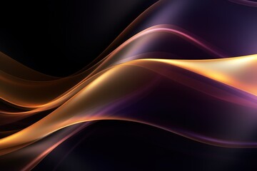 Abstract background with glowing gold and purple waves on black backdrop.