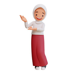 Cute girls with school uniform showing something 3d cartoon illustration 3d rendered