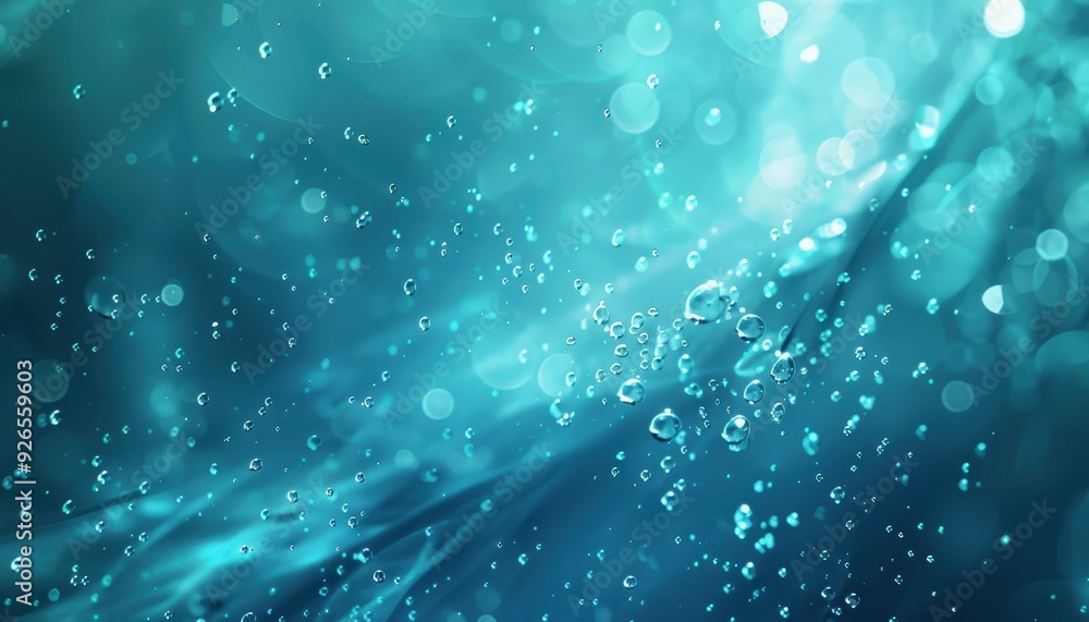 Aufkleber abstract close-up of water droplets on a teal and blue background with bokeh effect.