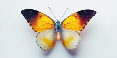 Colorful Yellow and Orange Butterfly with Detailed Wing Patterns on White Background