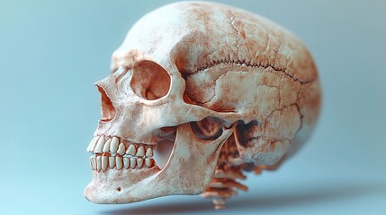 3D Human Skull Anatomy: A detailed 3D depiction of the human skull, showing cranial bones and facial structure.