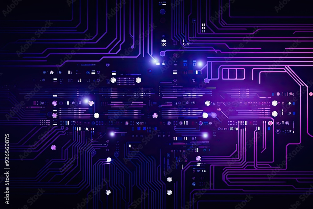 Poster Abstract digital circuit design with glowing elements and intricate patterns.
