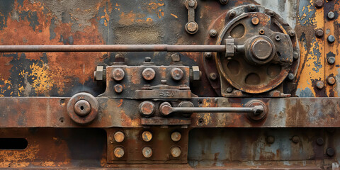 Rusty Industrial Machinery Detail with Weathered Metal Gears and Bolts