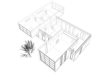 house building sketch architecture 3d illustration