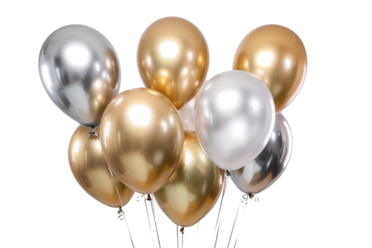 gold and silver balloons isolated on white or transparent png