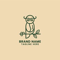 Simple minimalist line art owl coffee logo template