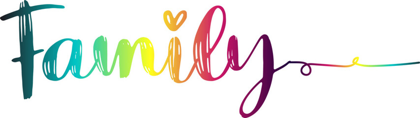 Family. Vector typography text. Inscription for home design, doormat, card, poster, banner, t-shirt. Hand drawn modern calligraphy text, Family - custom calligraphy text