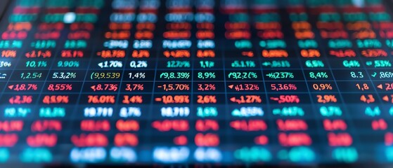 Close-up of a stock market ticker displaying financial data.