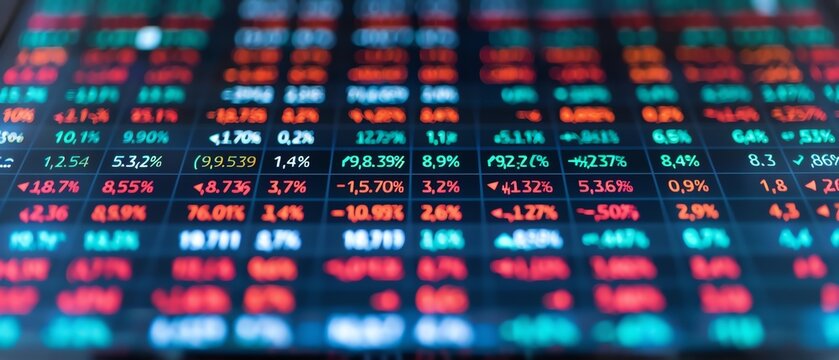 Close-up of a stock market ticker displaying financial data.