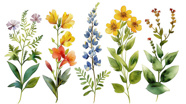Tropical Floral Border with Red and Yellow Flowers  on White Background