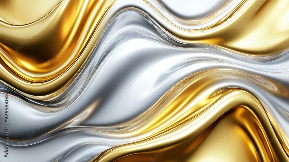 Aufkleber metallic texture shiny gold and silver waves abstract design empty white background