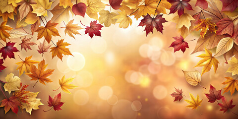 A horizontal fall sales banner, adorned with an array of floating autumn leaves. Perfect for seasonal marketing campaigns, festive website headers, retail promotions, and event decorations.