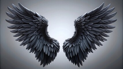 Obraz premium render of black fantasy angel wings isolated on background, fantasy, angel wings, black, mystical, ethereal, feathers