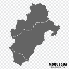 Blank map Department Moquegua of Peru. High quality map Department  of Moquegua with districts on transparent background for your web site design, logo, app, UI.  Republic of Peru.  EPS10.