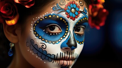 Festive Celebration: Close-up Portrait of a Person in Festive Costume and Face Paint