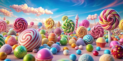 Candy land bonbons in a whimsical rendering, sweets, colorful, candy, bonbons, fantasy, sugary, treat, dessert