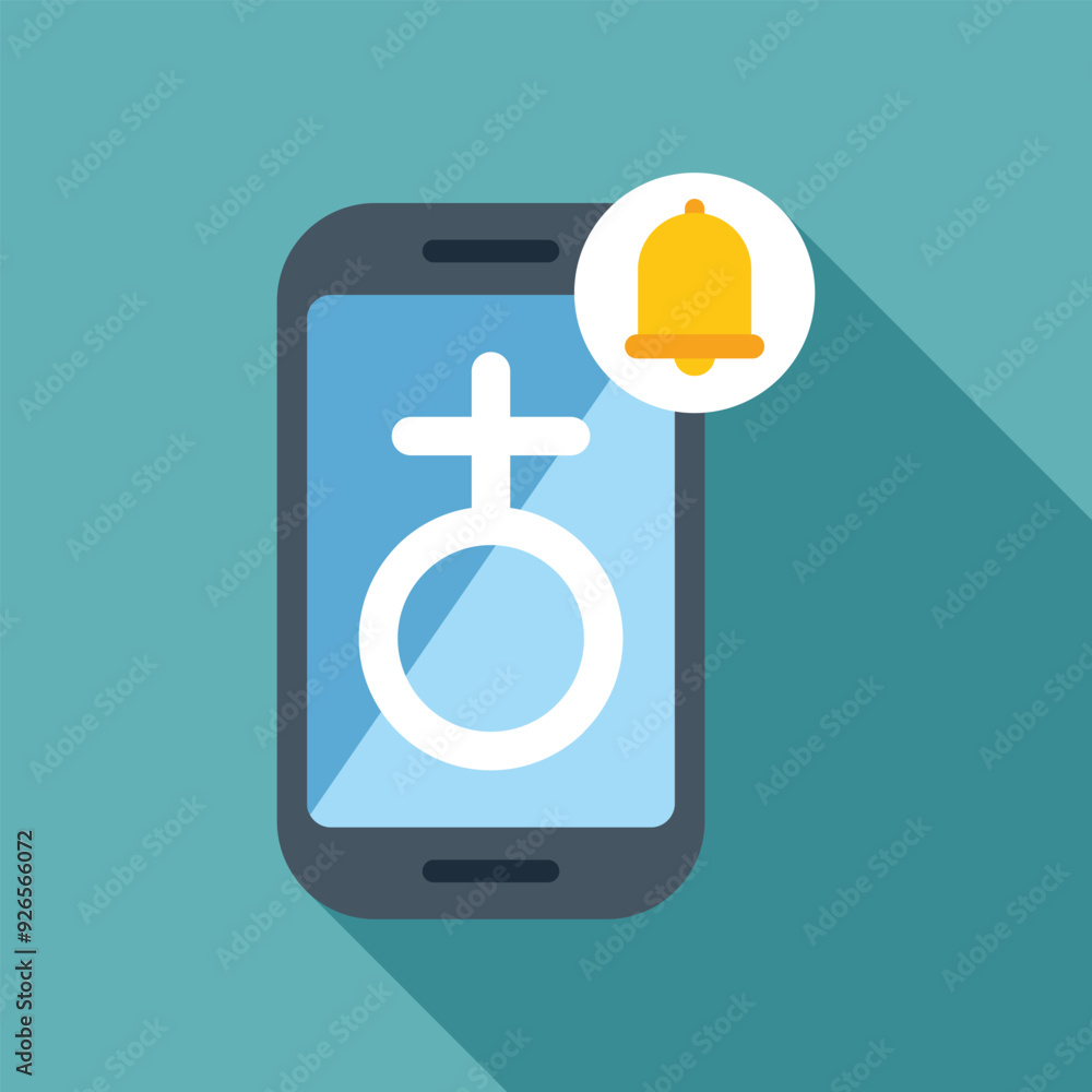 Sticker smartphone is displaying a female gender symbol and receiving a notification