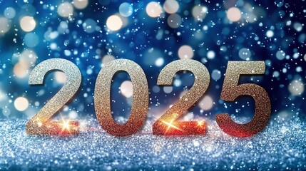 Glittery 2025 New Year's Greeting on Blue Background