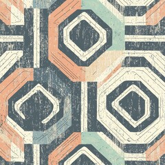 Obraz premium Hand-Painted Textured Wallpaper Pattern in Organic Geometric Style with Random Pantone Colors and White Lines - Reminiscent of Japanese Woodblock Prints