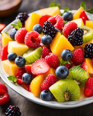 Obraz premium fruit salad, pan fruit salad, mixed fruits, fresh fruit salad, healthy dessert, fruit bowl, fruit mix, colorful salad, fresh fruits, summer salad, healthy eating, fruit platter, refreshing salad, 