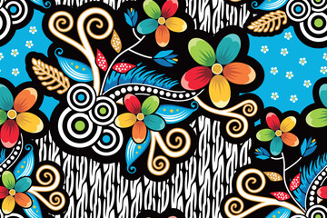 Seamless pattern with floral vector Illustration, Indonesia batik motif