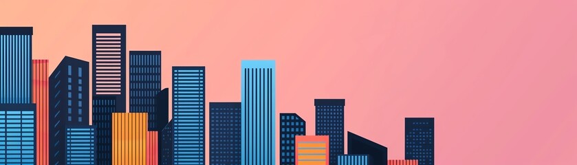 Obraz premium Minimalist cityscape illustration with pastel colors.