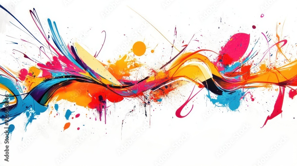 Poster vibrant graffiti style abstract splashes and lines empty white background