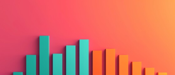 Blue bar graph with arrow pointing up on red background.