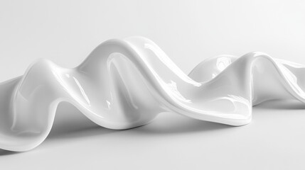 Obraz premium 3D rendering of melted white liquid folding over itself in a smooth, elegant motion on a clean, white background, creating a visually captivating image.