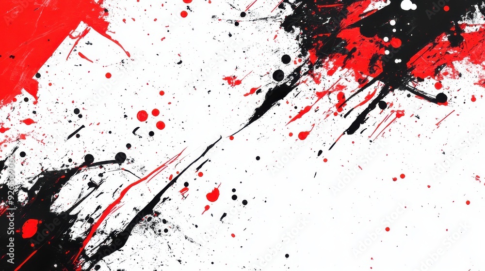 Poster abstract splatter effect bold black and red empty white background