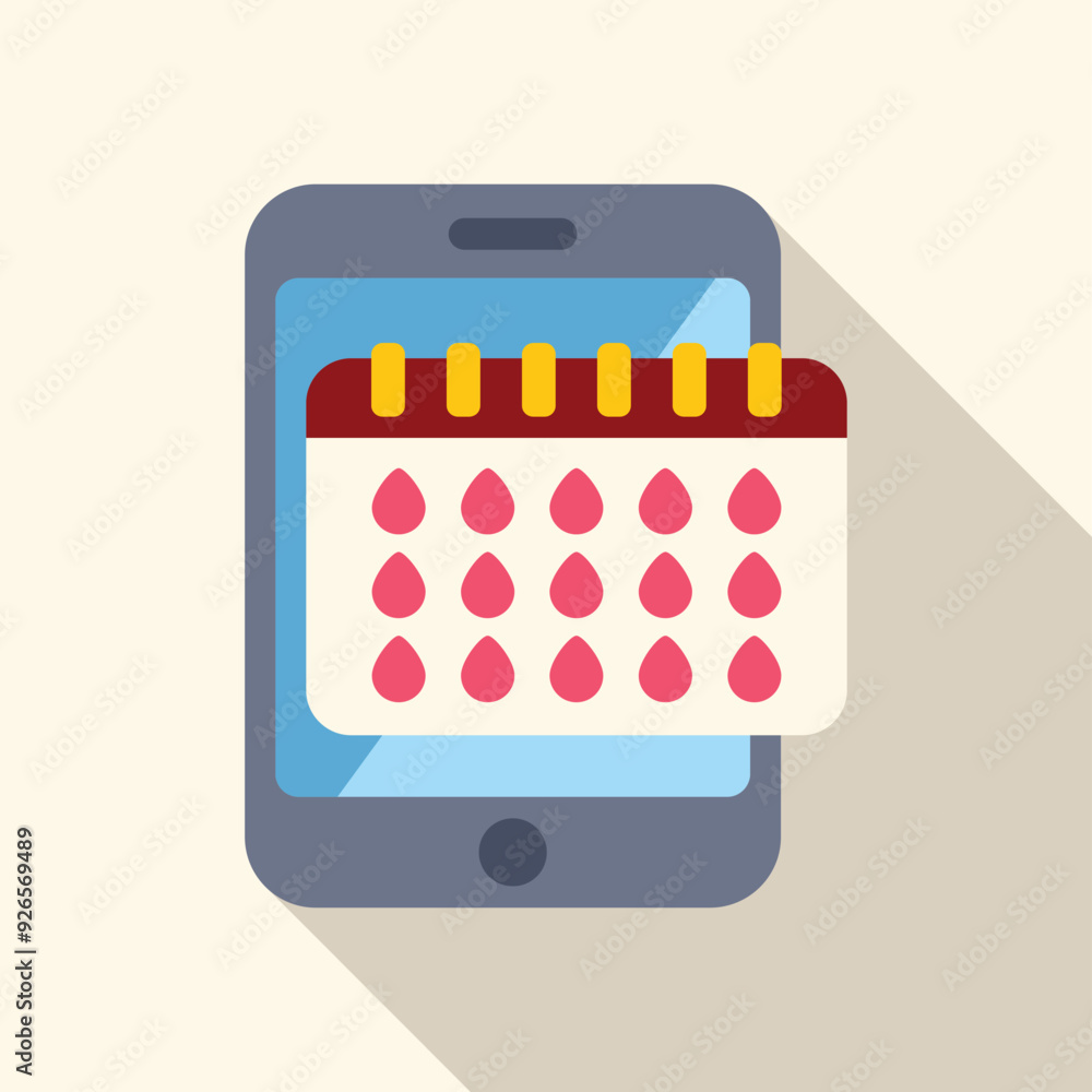 Poster menstrual cycle tracking app with period calendar displayed on a smartphone screen