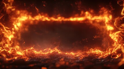 Obraz premium Fire frame concept with soft glowing flames elegantly framing the edges of the image, evoking warmth, energy, and movement in the design.