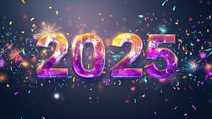 2025 New Year Celebration with Confetti and Fireworks