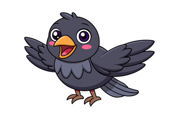 Crow Vector Illustration - Linocut, Kawaii, Cartoon, Clipart, Line Art Design