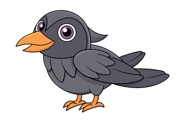 Obraz premium Crow Vector Illustration - Linocut, Kawaii, Cartoon, Clipart, Line Art Design