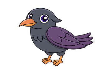 Crow Vector Illustration - Linocut, Kawaii, Cartoon, Clipart, Line Art Design