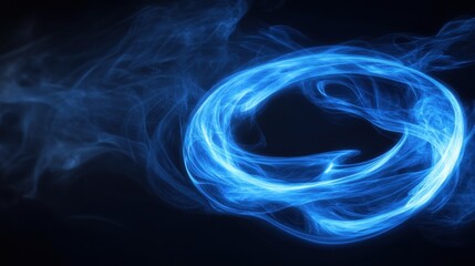 Obraz premium Glowing blue ring made of smoke, swirling in an abstract pattern, creating a sense of mystery and fantasy in the design.