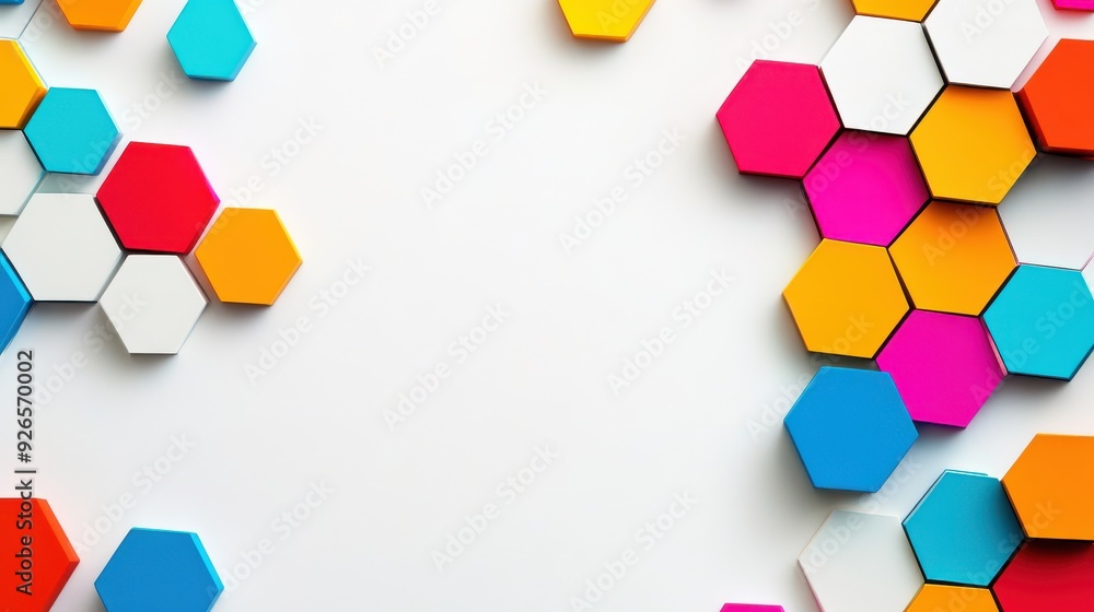 Poster hexagonal pattern bright primary colors abstract design empty white background