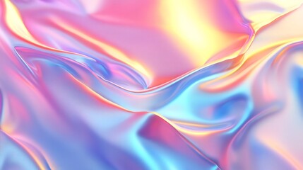 Fototapeta premium Macro glass creates abstract background. Transparent glassmorphism modern texture. Moving holographic curved waves. Gradient design element.