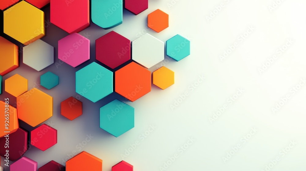 Poster hexagonal pattern bright primary colors abstract design empty white background