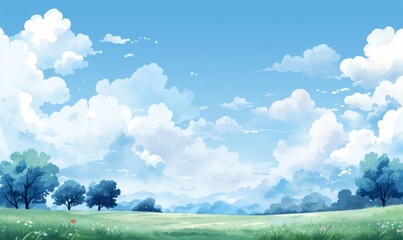 Fototapeta premium Clear sky landscape flat design front view bright day watercolor Complementary Color Scheme