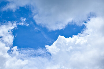 Obraz premium Blue sky bright and big cloud beautiful, Clouds and gray rain clouds against clear blue sky background, art of nature with copy space for add text.