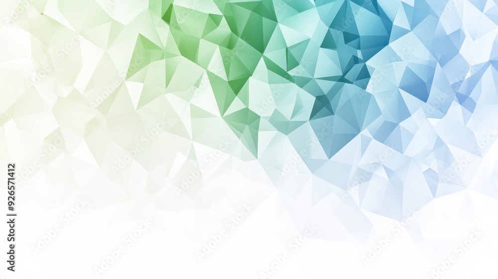 Poster Geometric triangles gradient blue and green tones abstract design empty white background