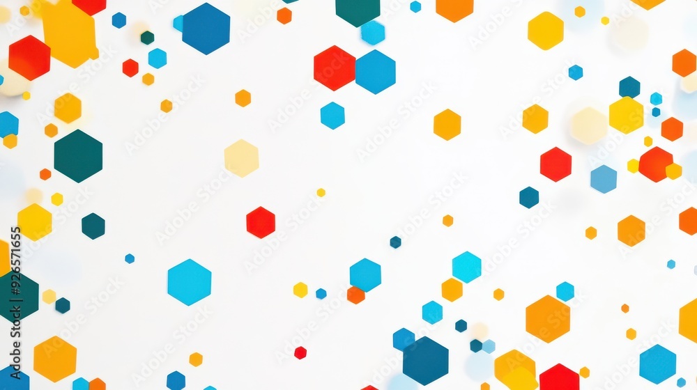 Poster hexagonal pattern bright primary colors abstract design empty white background