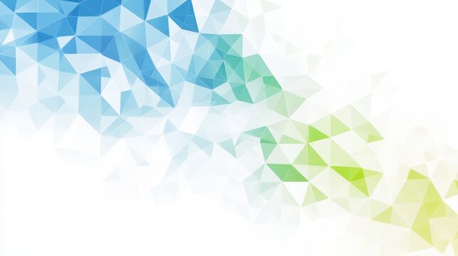 Geometric triangles gradient blue and green tones abstract design empty white background