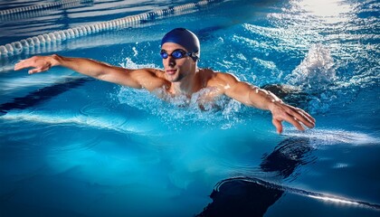 A talented swimmer is practicing in a vibrant pool, captured in stunning 4K resolution.