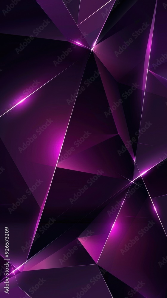 Poster abstract geometric pattern with vibrant purple and black tones creating dynamic 3d shapes.