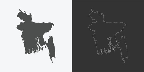 Bangladesh Map Outline Vector illustration. Flat Bangladesh Map Outline. Bangladesh map silhouette vector.