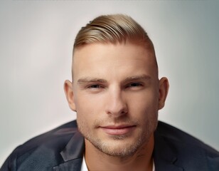 Fototapeta premium A white man after getting a hair transplant procedure.